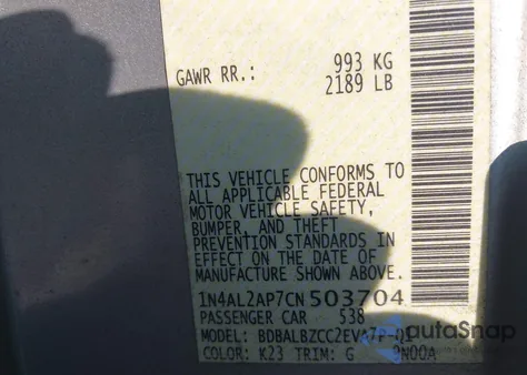 2012 Nissan Altima 2.5 S from USA, damaged, VIN 1N4AL2AP7CN503704